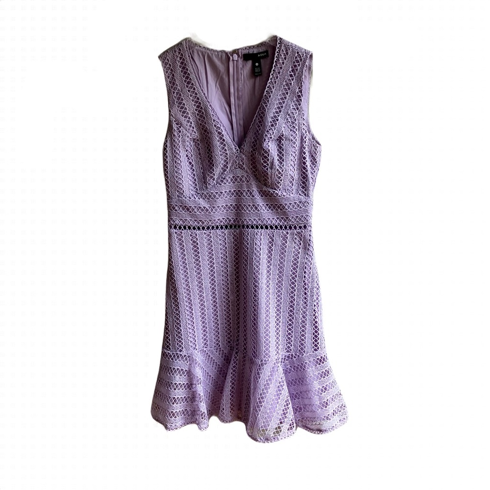 Aqua Lilac Lace Mini Dress Size XS Fit & Flare Sleeveless Wedding Guest Pastel